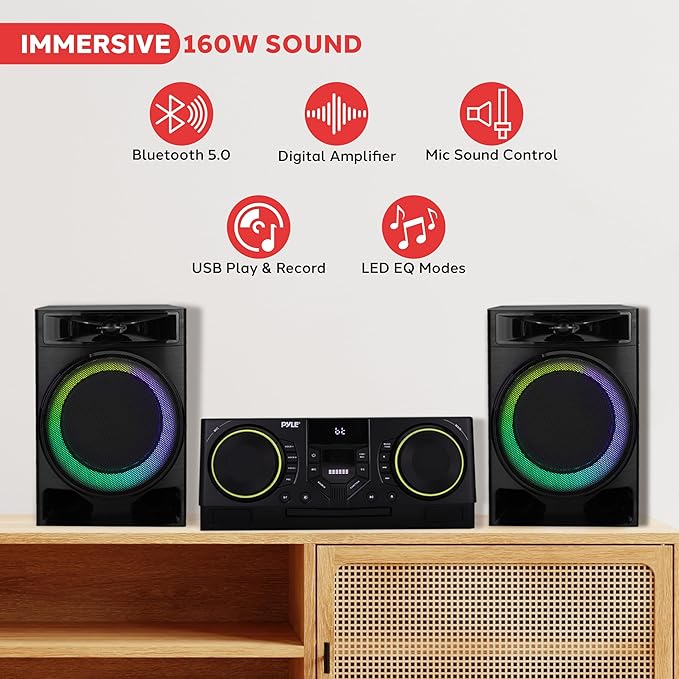 Pyle CD Stereo System with Bluetooth, MP3/DVD/CD Playback, Dual USB Recording - Image 2