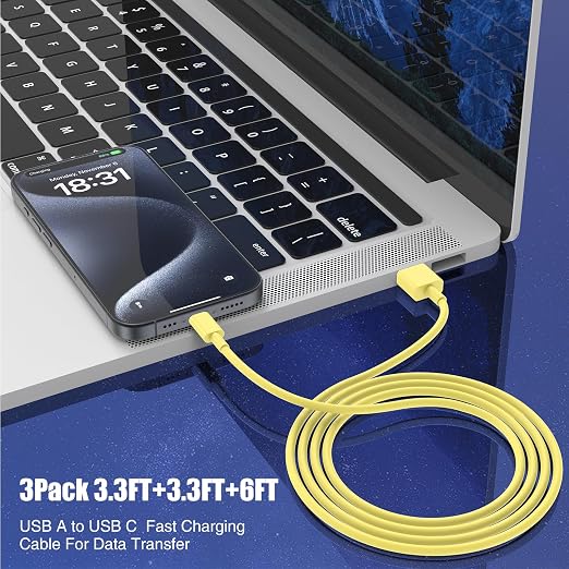3-Pack Yellow USB A to USB C Cable，USB to USB C Car Carplay Cable - Image 4