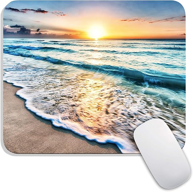 Square Mouse Pad Beach Sunset, Personalized Premium-Textured Custom Mouse Mat by Armanza
