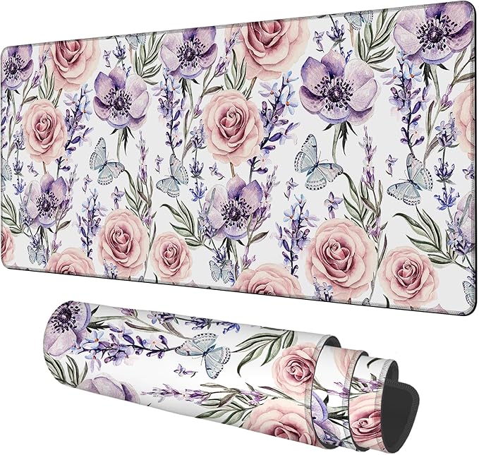 Gaming Desk Pad Large Extra Length Lavender, Roses and Anemone Mouse Pad by Unknown