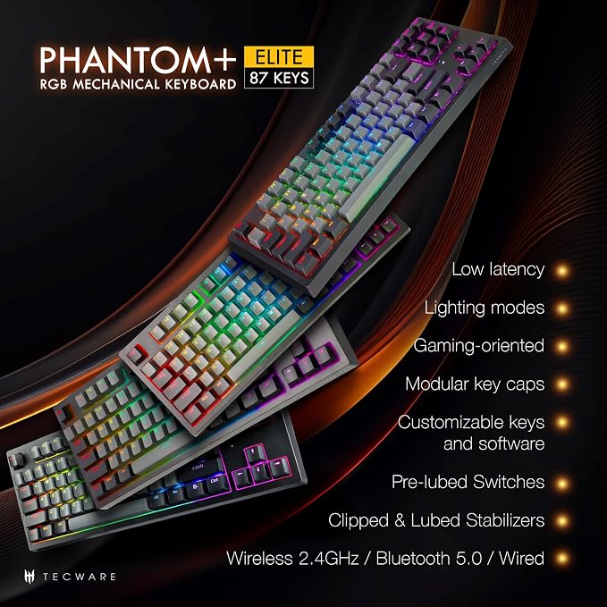 TECWARE Phantom+ Elite 87 Key RGB Mechanical Gaming Keyboard, LED Backlit - Image 2