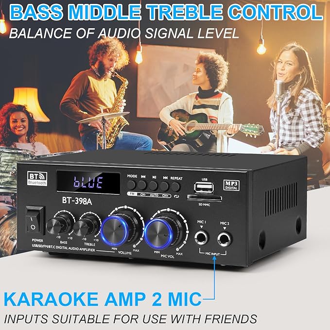 Romica Stereo Audio Amplifier, 2 Channel 450W x2 Bluetooth 5.0 Home Theater - Image 7