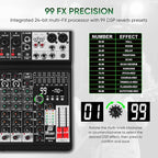 Audio Mixer 4 Channel Sound Mixer Console, Professional Music Mixing Board DJ - Image 2