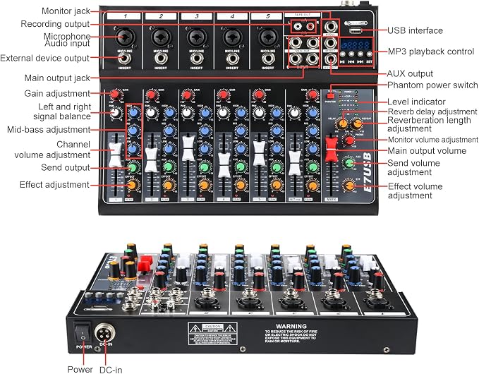 Dj Mixers 7 Channel Audio Mixer Sound Board - Image 3