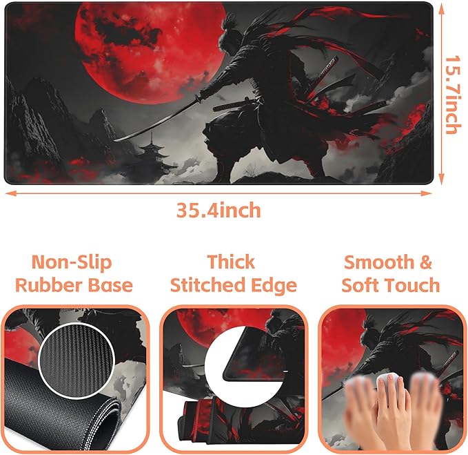 Mouse Pad Large Anime Samurai Non-Slip Gaming Desk Mat - Image 3