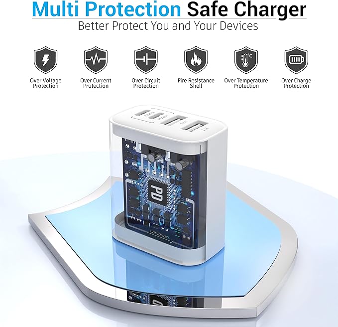 TT&C USB C Block 40W, 4 Ports Wall Plug Fast Charging Block, PD+QC Multiport - Image 2