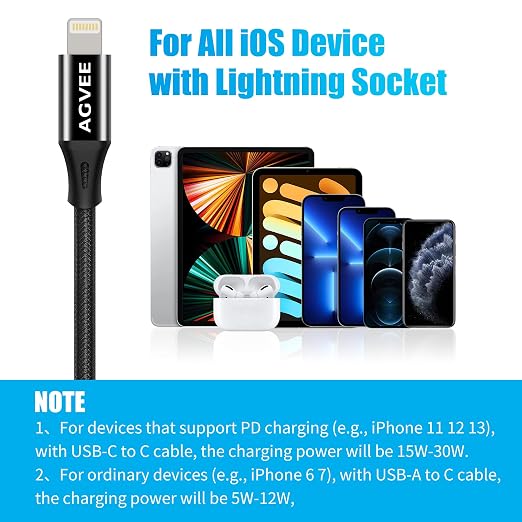 AGVEE 2 Pack 4 inch USB-C Female to Lightning Male Adapter, 30W Fast Charging - Image 6