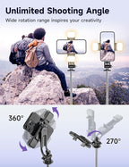 53'' Selfie Stick Tripod with Light, Extendable Selfie Stick with Remote - Image 6