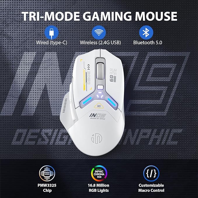 INPHIC IN9 Wireless Gaming Mouse, True Tri-Mode Bluetooth/Type-C Wired/2.4G - Image 2