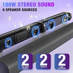 Sound Bar, 100W Sound Bar for Smart TV, 2 in 1 Detachable Home Speaker Bass - Image 3