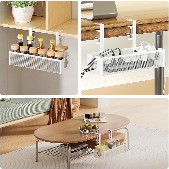 DELAMU Under Desk Cable Management Tray, No Drill Metal Mesh Cable Management - Image 8