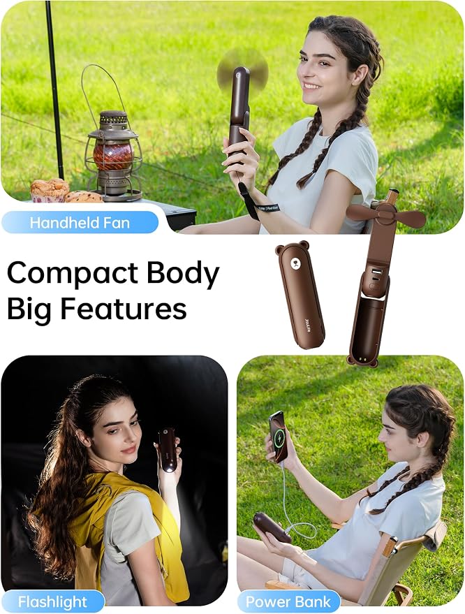 JISULIFE Handheld Fan with 4500 mAh Powerbank Max 37 Hours Runtime, Pocket - Image 2