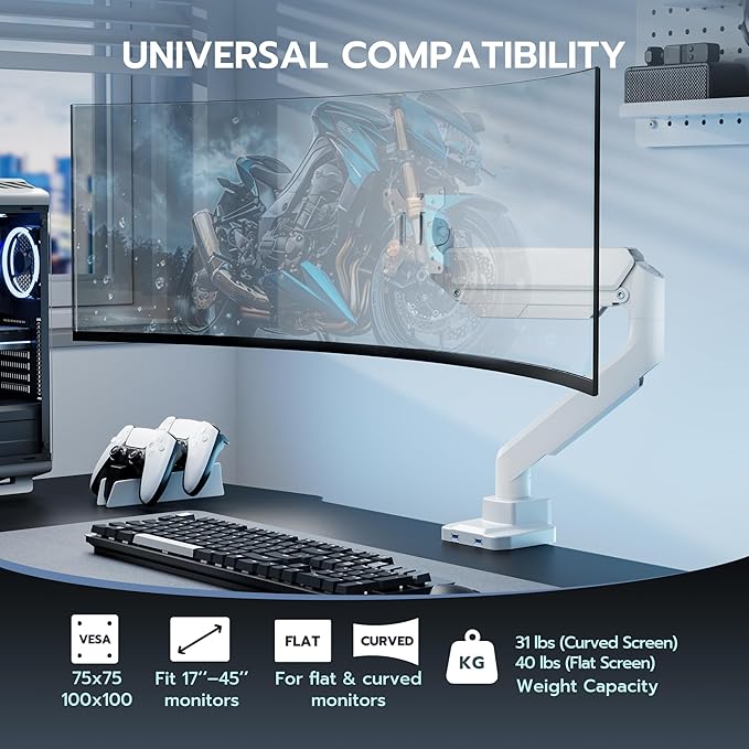 ARES WING Single Monitor Arm, Heavy Duty Adjustable Monitor Arm - Image 4