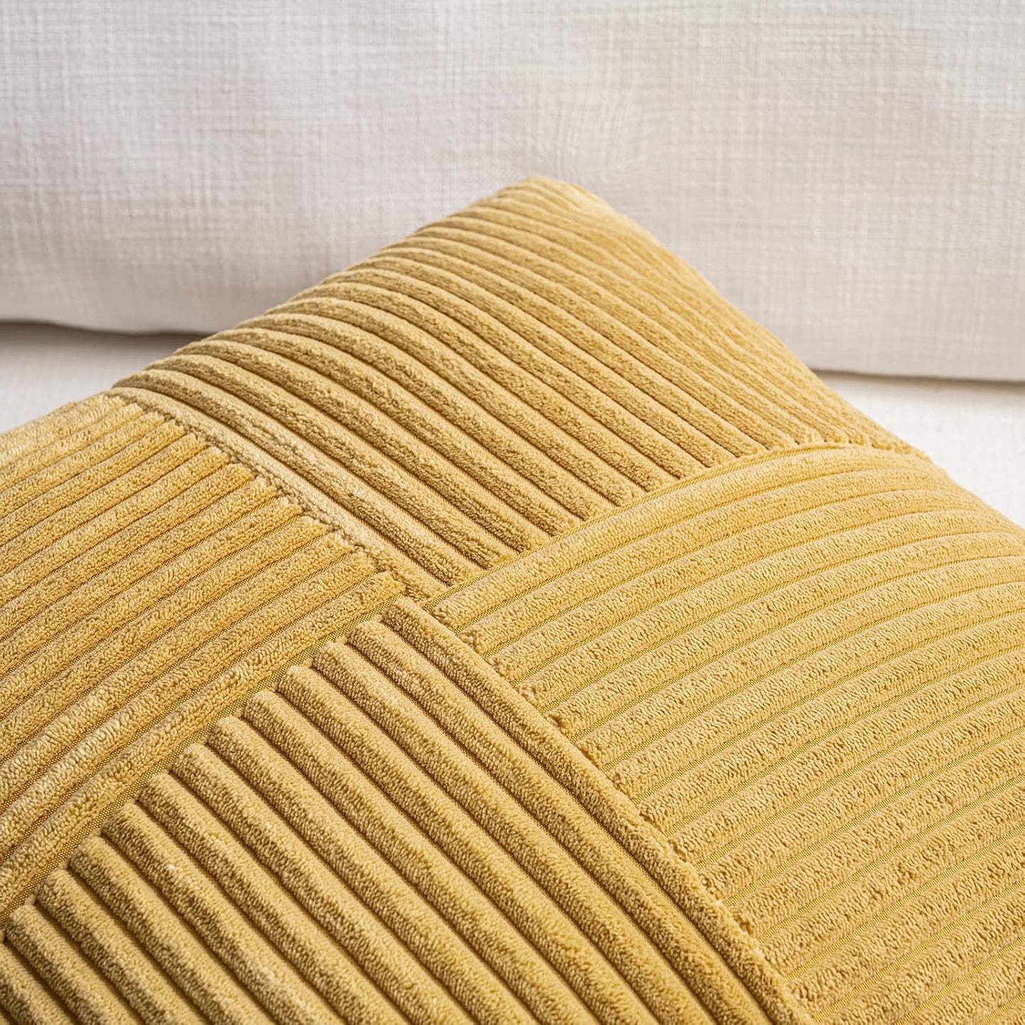 Fancy Homi 2 Packs Mustard Yellow Big Decorative Throw Pillow Covers 24x24 Inch for Living Room Couch Bed, Farmhouse Boho Home Decor, Soft Corss Corduroy Patchwork Accent Square Cushion Case 60x60 cm