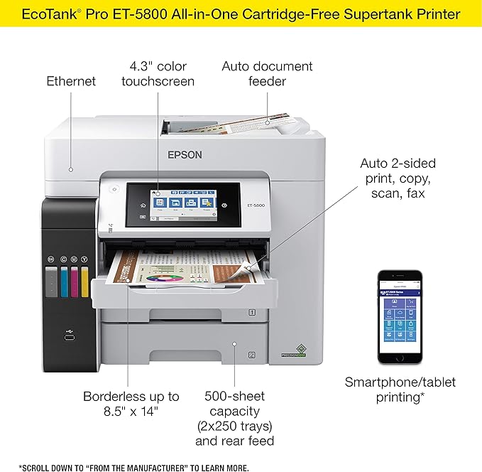 Epson EcoTank Pro ET-5800 Wireless Color All-in-One Supertank Printer - Image 4
