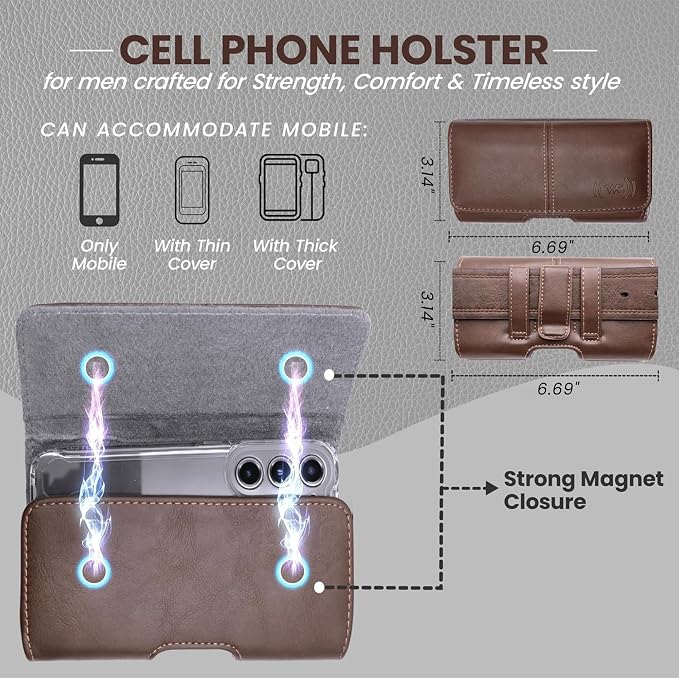 Leather Phone Holster for Men & Women, Horizontal Cell Phone Case -Fits iPhone - Image 3
