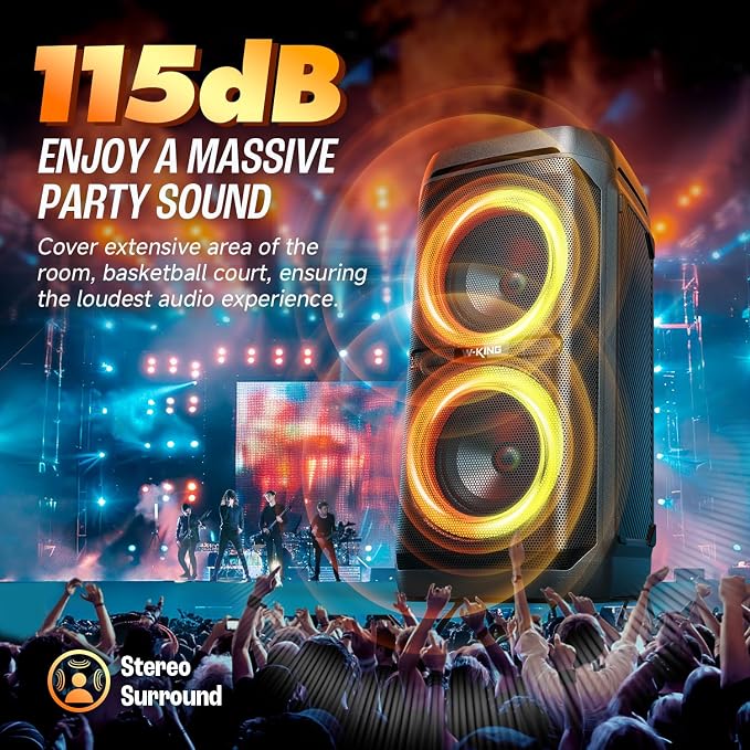 W-KING Large Bluetooth Speaker, 240W Peak Loud Boom Box 2×5.25" Subwoofers & - Image 3