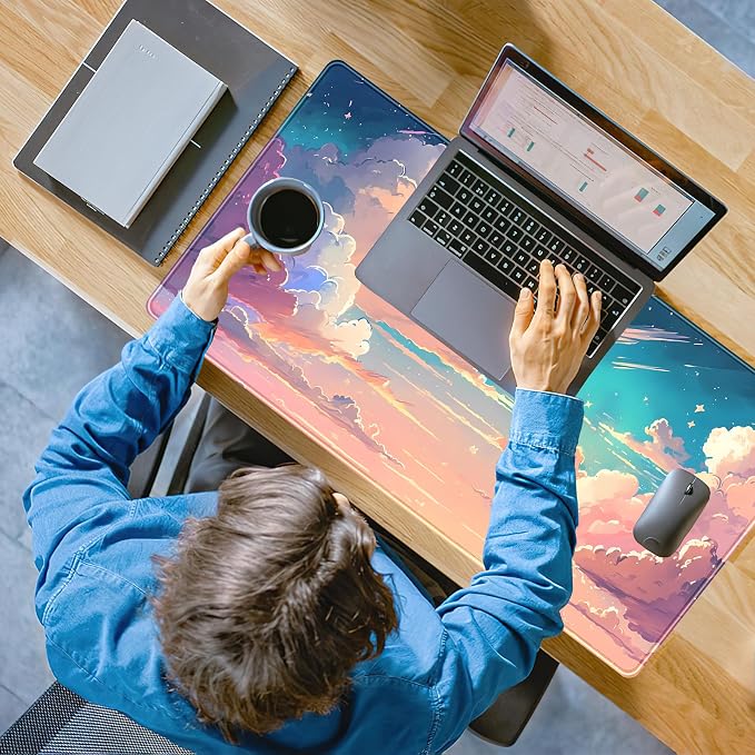 Cool Pink Desk Mat Pastel Clouds Large XXL Gaming Mouse Pad Non-Slip Rubber - Image 6