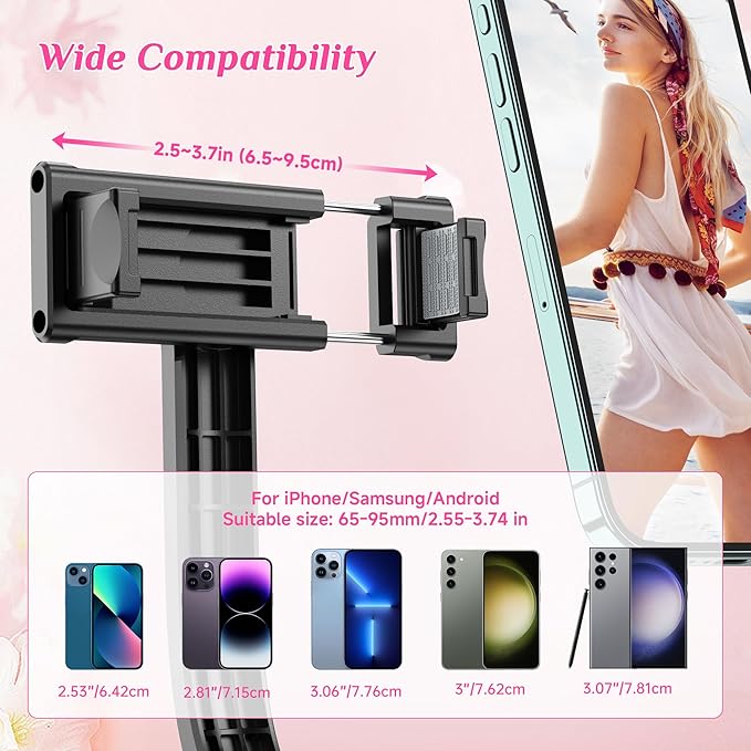 Selfie Stick Tripod with Fill Light, All in One Extendable Selfie Stick with - Image 5