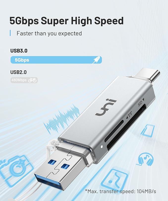 SD Card Reader, uni High-Speed USB C to Micro SD Card Adapter USB 3.0 Dual Slots - Image 2