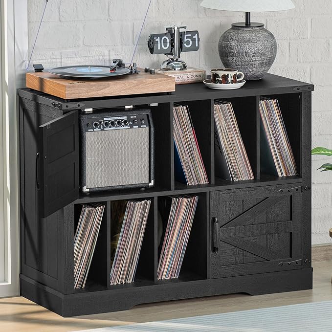 Large Record Player Stand with Vinyl Storage Up to 450 Albums, 39 Inch by Joaxswe