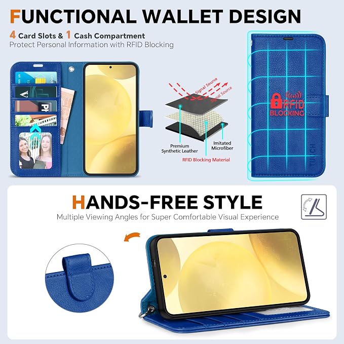 TUCCH Case Wallet for Galaxy S25, Removable Wrist Strap PU Leather Magnetic - Image 5