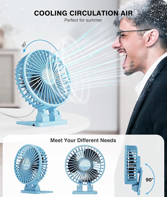 JZCreater USB Desk Fan, Portable Fan Mini, 3 Speeds Desktop Table Cooling - Image 4