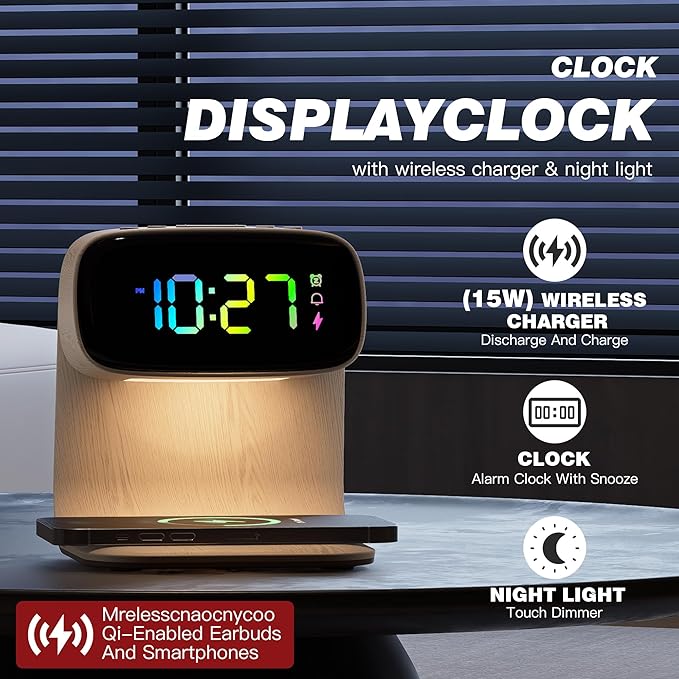 Digital Alarm Clock with Wireless Fast Charging Station 15W Touch Smart Lamp - Image 2