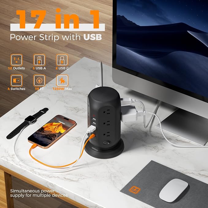 Black Surge Protector Power Strip - Image 2