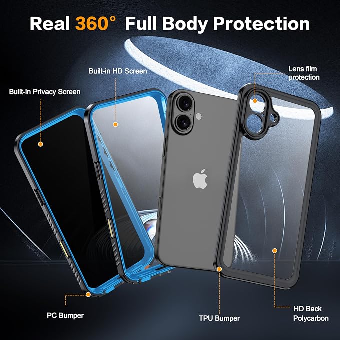 for iPhone 16 Plus Case Waterproof, Built-in Privacy Screen & HD Screen Double - Image 2