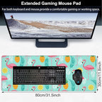 Pink Flamingo Desk Mat, Large Summer Flamingos Pineapples Tropical Leaves - Image 2