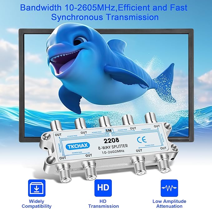 8 Way Coaxial Cable Splitter, Support 10-2602MHz, RG6 Compatible, Nickel-Plated - Image 5