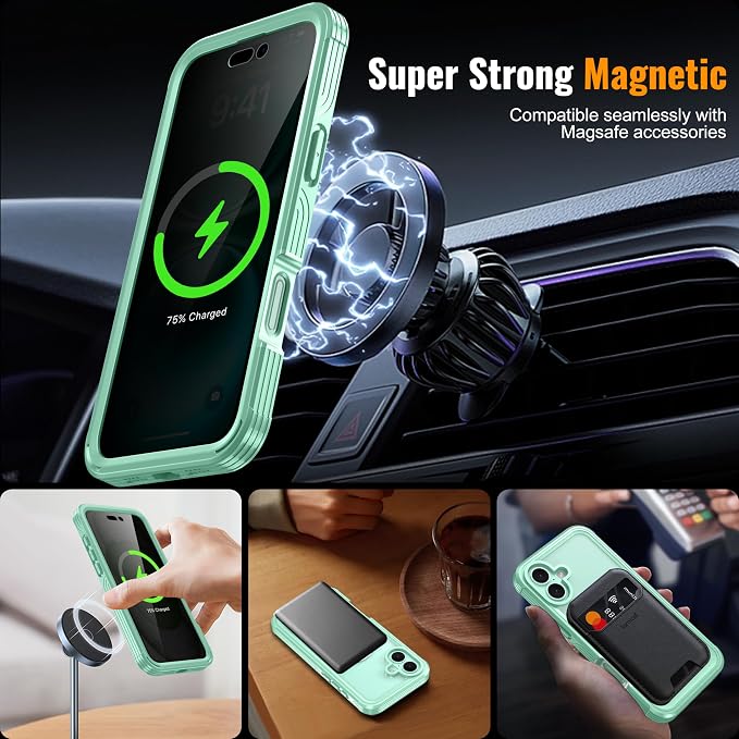 360° Protection Magnetic for iPhone 16 Case Built-in 9H Privacy Screen - Image 2