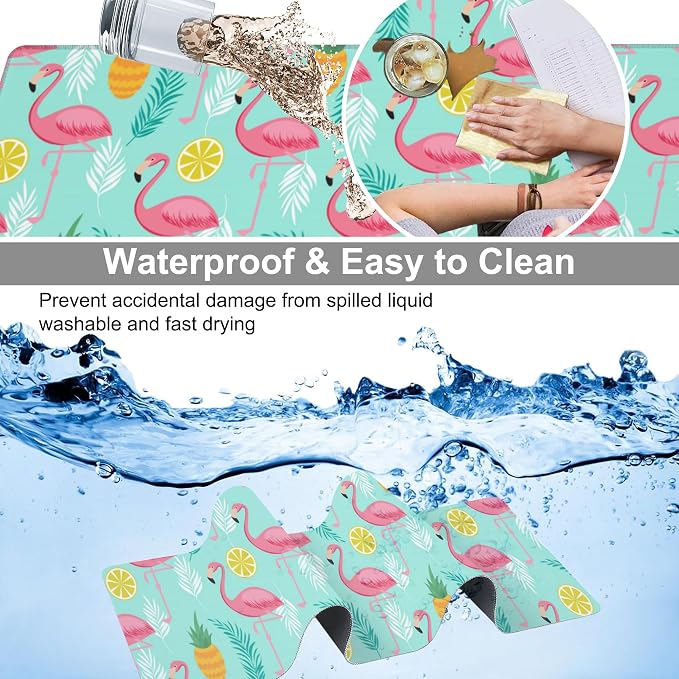 Pink Flamingo Desk Mat, Large Summer Flamingos Pineapples Tropical Leaves - Image 4