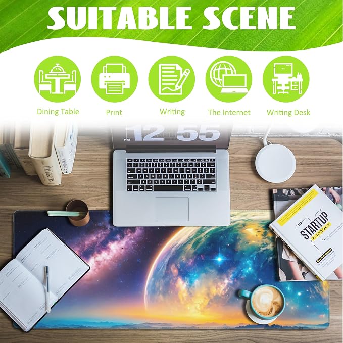 Desk Mat, Galaxy Earth Planet Desk Pad, Science Fiction Cosmic Large Gaming - Image 3