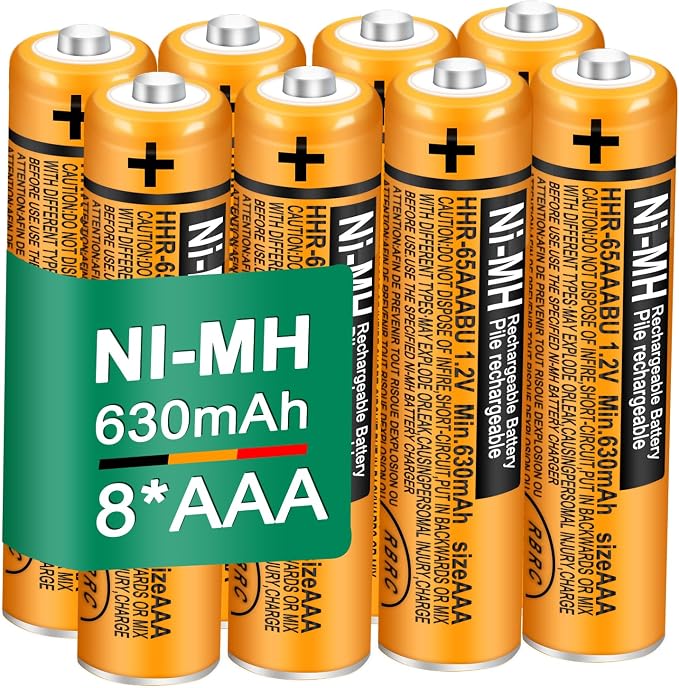 8 Pack HHR-65AAABU NI-MH Rechargeable Batteries 1.2V 630mAh AAA Battery by TrianglePower