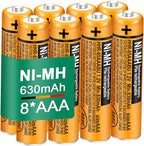 8 Pack HHR-65AAABU NI-MH Rechargeable Batteries 1.2V 630mAh AAA Battery by TrianglePower