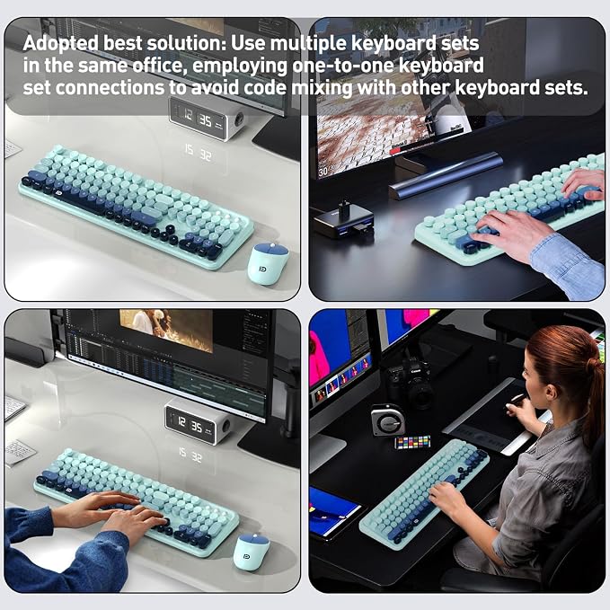 Wireless Keyboard and Mouse Set, 104 Round Keys Full-Size Cute Colorful - Image 9