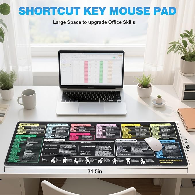 Linoows Excel Shortcut Keys Mouse Pad, Extra Large 31.5 x 11.8 Inch Gaming - Image 2
