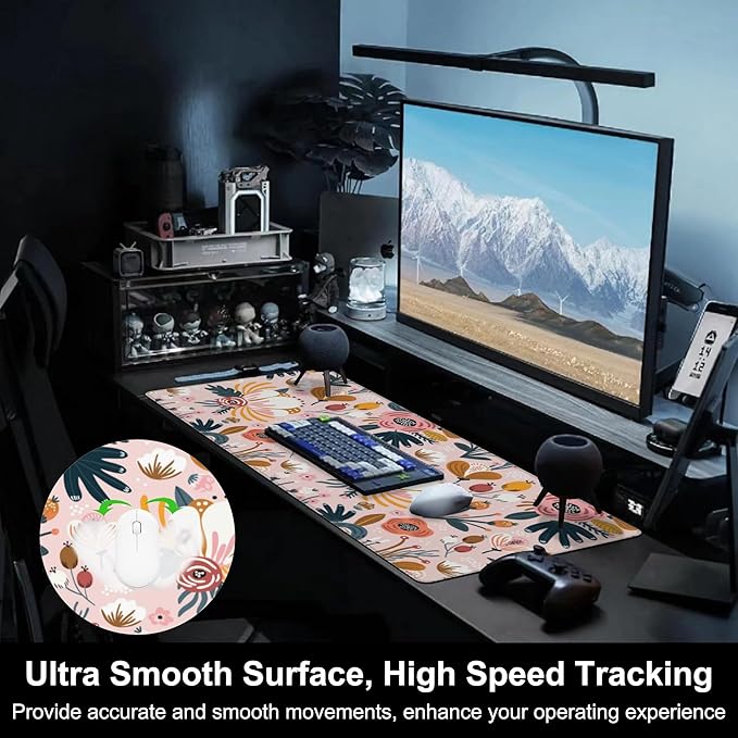 Mouse Pad, Large Colorful Flowers and Berries Desk Mat, Extended Non-Slip - Image 5