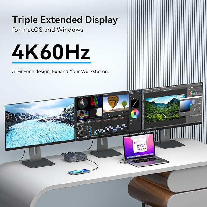TJCXELE Displaylink Docking Station 4K@60Hz 3 Monitors USB C Dock - Image 3