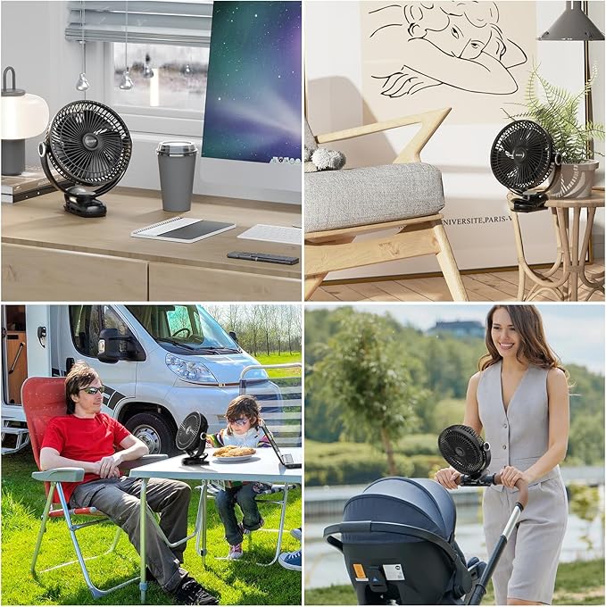 12000mAh Clip on Fan 30H Longest Runtime, 8in Portable Fan Rechargeable - Image 7