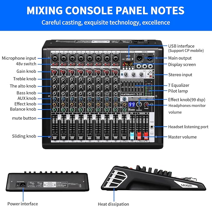 S-10 Audio Mixer 10 channel 8 channel Professional DJ Mixing Console - Image 6