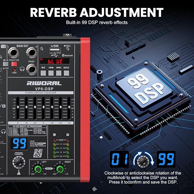 8 Channel Audio Interface Sound Board Mixing Console XLR 1/4 inch Jack USB - Image 6