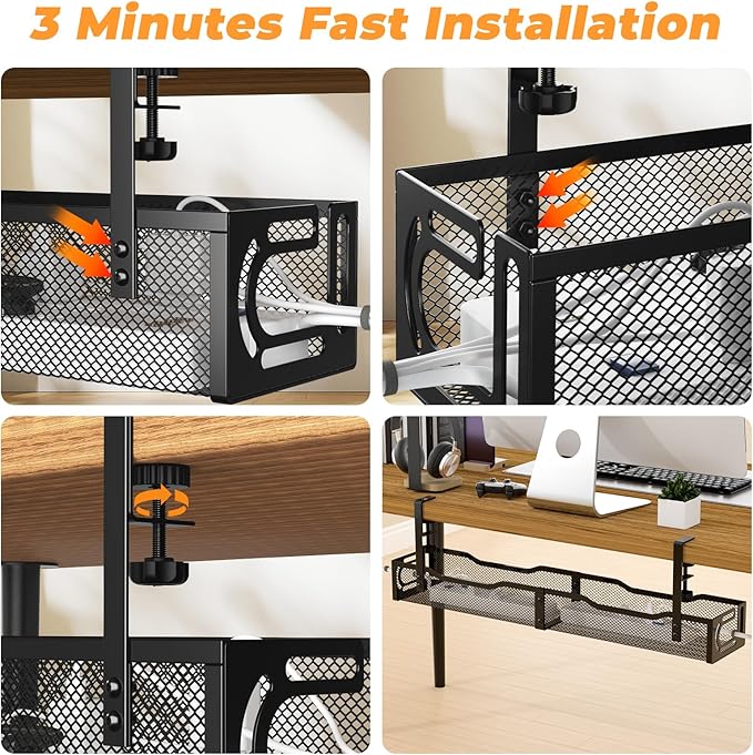 Under Desk Cable Management Tray, No Drill Steel Desk Cable Organizers - Image 7