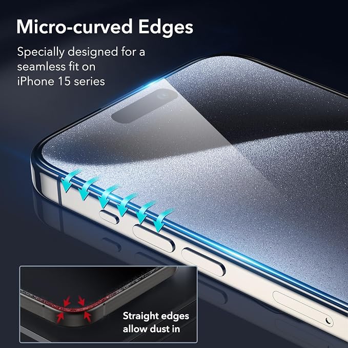 ESR 3 Pack for iPhone 15 Pro Screen Protector, Full Coverage Tempered Glass Film - Image 4