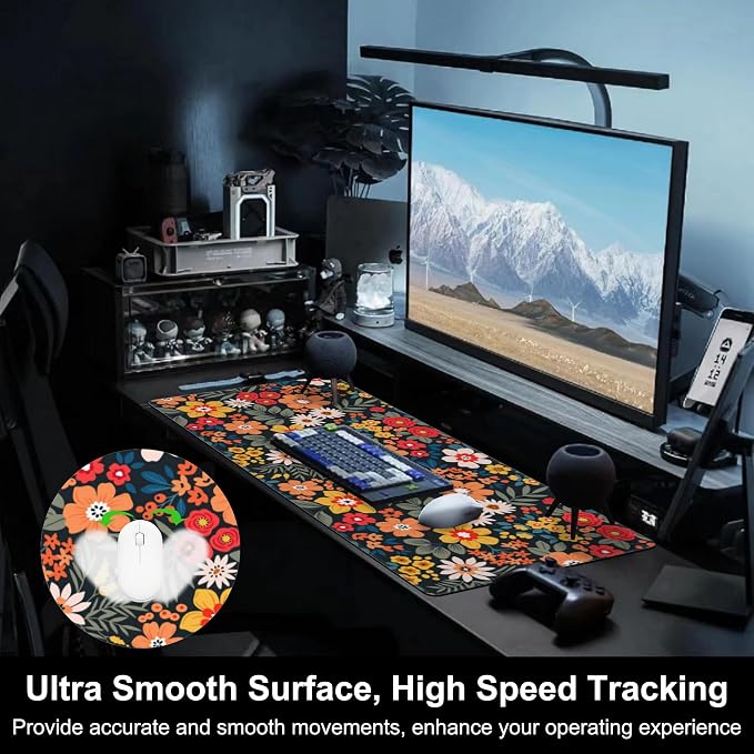 Mouse Pad, Large Colorful Flowers and Plants Desk Mat, Extended Non-Slip Gaming - Image 5