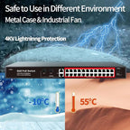 STEAMEMO 28 Port PoE Switch, 24 PoE+ Port@ 360W, 2 Gigabit Uplink, 2*1G SFP - Image 4