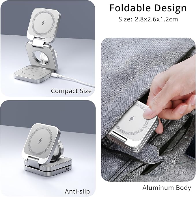 LULULOOK 3 in 1 Wireless Charger, Foldable Charging Station 15W Fast Mag-Safe - Image 5