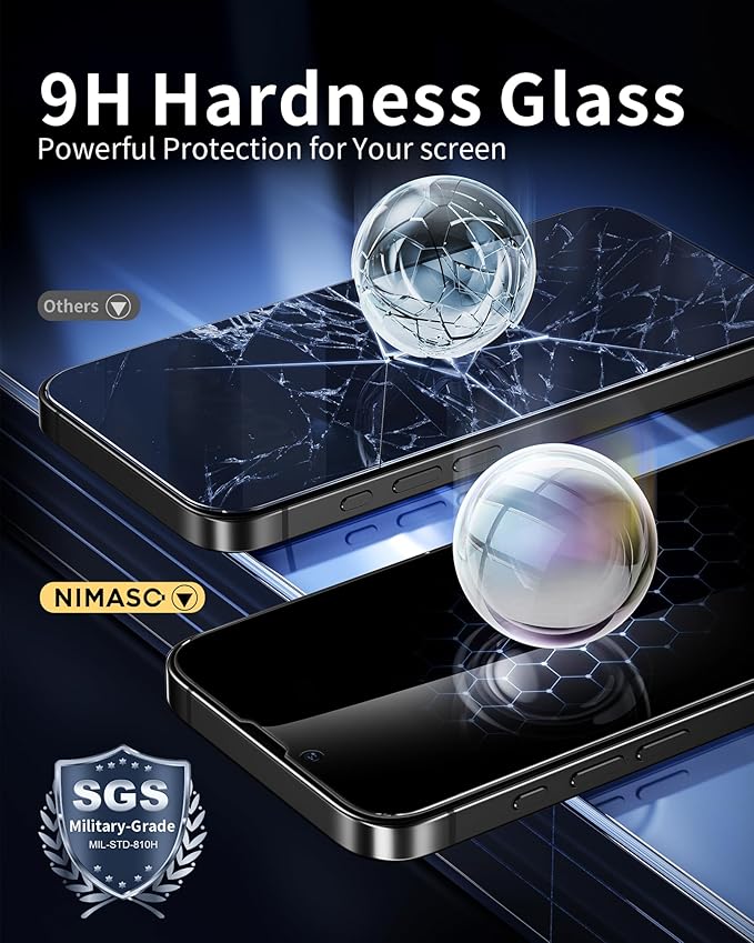 NIMASO for iPhone 16e/13 Pro/13/14 Screen Protector, 2 Pack Privacy Tempered - Image 6